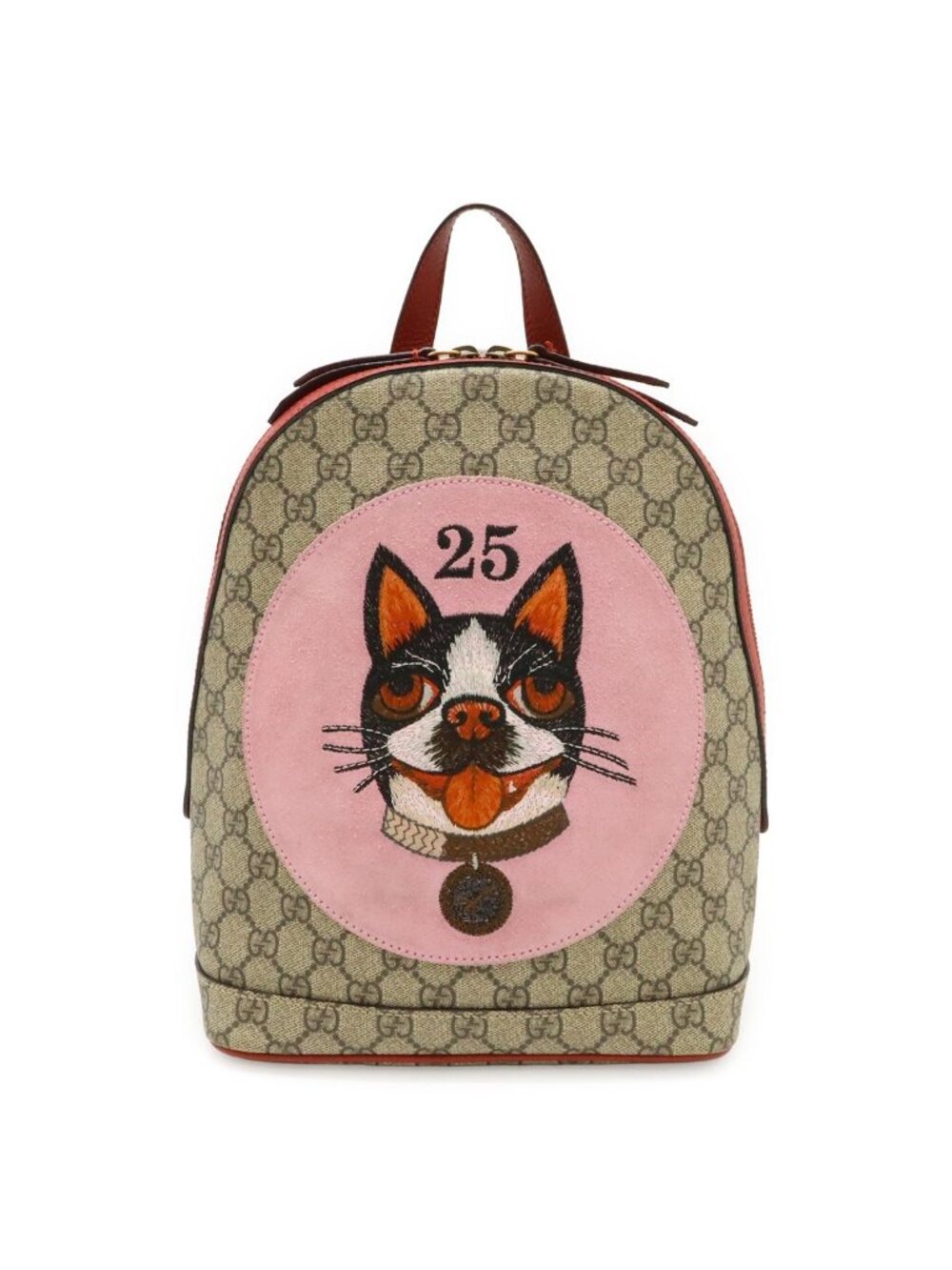 Gucci GG Supreme Bosco Applique Dog Backpack Leather Beige